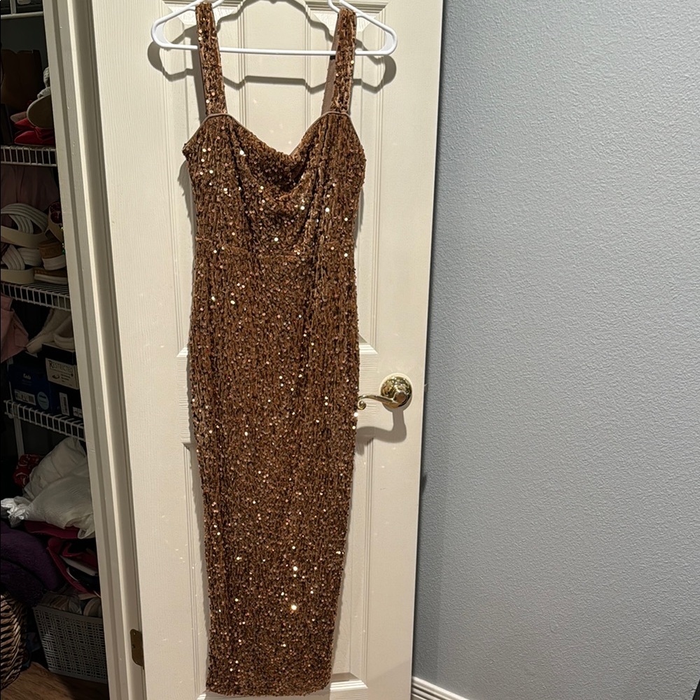 Elegant Sequin Brown Dress